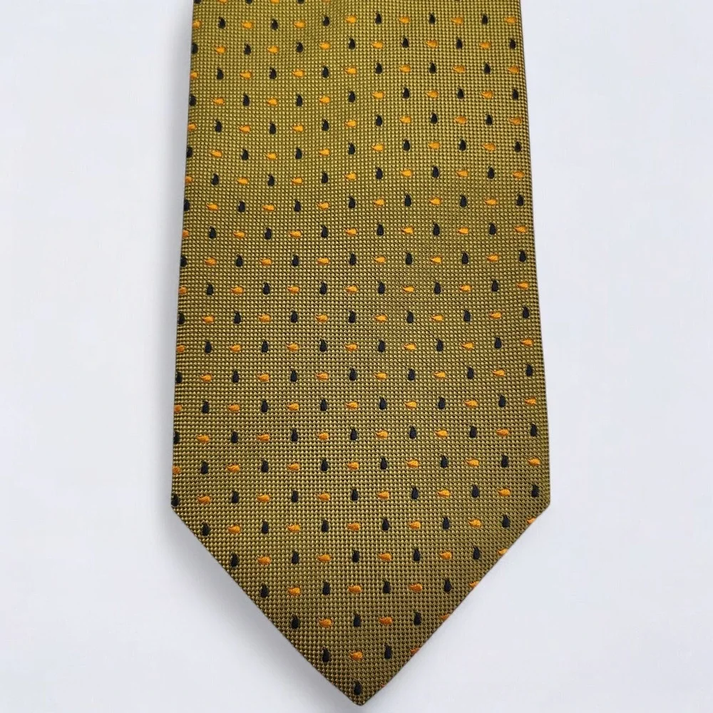Ermenegildo Zegna Necktie Adult Olive Gold Silk Geometric Teardrop Luxury Italy
